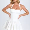 Maybelle Ruched Halterneck Mini Dress in White