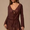 Meilani Long-Sleeve Mini Dress in Espresso Brown