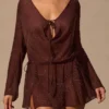 Meilani Long-Sleeve Mini Dress in Espresso Brown