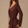 Meilani Long-Sleeve Mini Dress in Espresso Brown