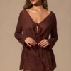 Meilani Long-Sleeve Mini Dress in Espresso Brown