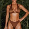 Mele Plunge Micro Bikini Top in Brown