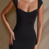 Meli Sweetheart Neckline Cap Sleeve Mini Dress in Black