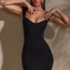 Meli Sweetheart Neckline Cap Sleeve Mini Dress in Black