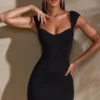 Meli Sweetheart Neckline Cap Sleeve Mini Dress in Black