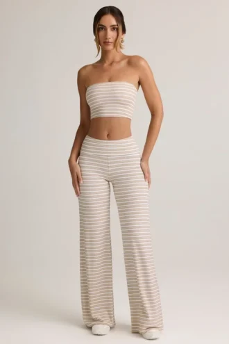 Melida Modal Foldover Wide-Leg Trousers in Pink & Yellow Stripe