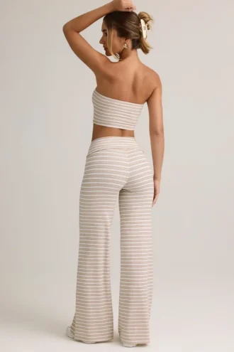 Melida Modal Foldover Wide-Leg Trousers in Pink & Yellow Stripe