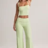 Melida Modal Foldover Wide-Leg Trousers in Sage Green