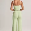 Melida Modal Foldover Wide-Leg Trousers in Sage Green