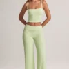 Melida Modal Foldover Wide-Leg Trousers in Sage Green