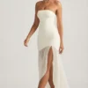 Melina Asymmetric Strapless Fishtail Maxi Dress in Ivory