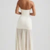 Melina Asymmetric Strapless Fishtail Maxi Dress in Ivory