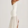Melina Asymmetric Strapless Fishtail Maxi Dress in Ivory