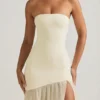 Melina Asymmetric Strapless Fishtail Maxi Dress in Ivory