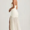 Melina Asymmetric Strapless Fishtail Maxi Dress in Ivory