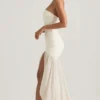 Melina Asymmetric Strapless Fishtail Maxi Dress in Ivory