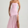 Melina Asymmetric Strapless Fishtail Maxi Dress in Soft Pink