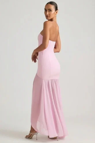 Melina Asymmetric Strapless Fishtail Maxi Dress in Soft Pink