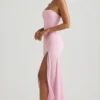 Melina Asymmetric Strapless Fishtail Maxi Dress in Soft Pink