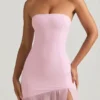 Melina Asymmetric Strapless Fishtail Maxi Dress in Soft Pink