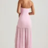 Melina Asymmetric Strapless Fishtail Maxi Dress in Soft Pink