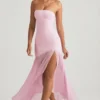 Melina Asymmetric Strapless Fishtail Maxi Dress in Soft Pink