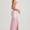 Melina Asymmetric Strapless Fishtail Maxi Dress in Soft Pink