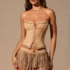 Meliora Fringed Low-Rise Mini Shorts in Tan