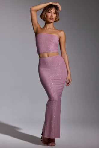 Melisande Embellished Mid Rise Gown Skirt in Light Pink