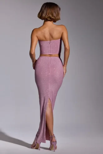 Melisande Embellished Mid Rise Gown Skirt in Light Pink
