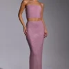 Odetta Embellished Strapless Crop Top in Light Pink