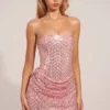 Mellie Embellished Draped Strapless A-Line Mini Dress in Blush Pink