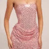 Mellie Embellished Draped Strapless A-Line Mini Dress in Blush Pink