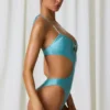 Melo Melo Pearl-Detail Cut-Out Halterneck Swimsuit in Turquoise
