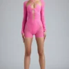 Melody Embellished Cut-Out Unitard in Bubblegum Pink