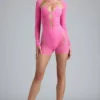 Melody Embellished Cut-Out Unitard in Bubblegum Pink