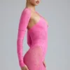 Melody Embellished Cut-Out Unitard in Bubblegum Pink