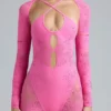 Melody Embellished Cut-Out Unitard in Bubblegum Pink