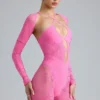 Melody Embellished Cut-Out Unitard in Bubblegum Pink