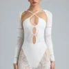 Melody Embellished Cut-Out Unitard in Ivory