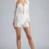Melody Embellished Cut-Out Unitard in Ivory