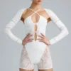 Melody Embellished Cut-Out Unitard in Ivory
