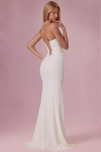 Melora Embellished Corset Strapless Gown in Ivory