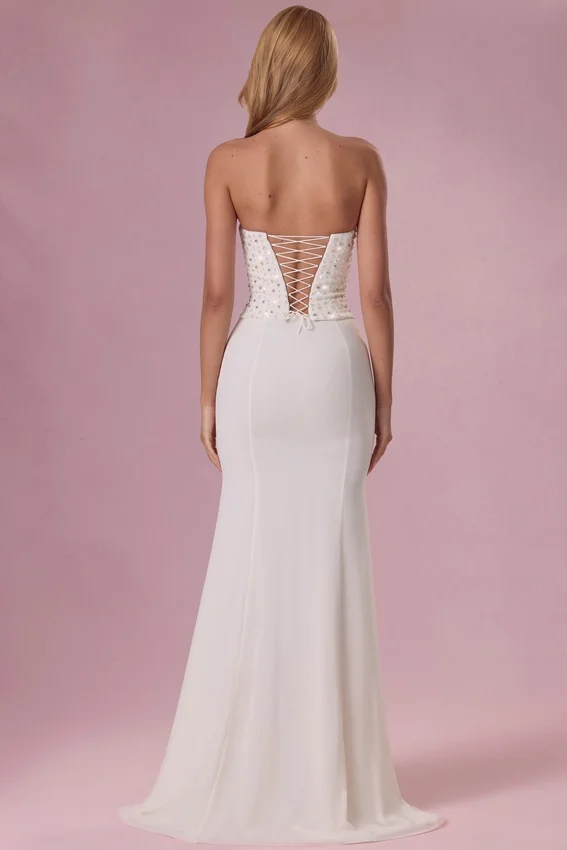 Melora Embellished Corset Strapless Gown in Ivory Melora Embellished Corset Strapless Gown in Ivory