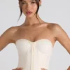Melvina Ruched Lace-Up Strapless Corset Top in Ivory