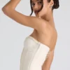Melvina Ruched Lace-Up Strapless Corset Top in Ivory