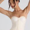 Melvina Ruched Lace-Up Strapless Corset Top in Ivory