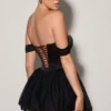 Meredith Off-Shoulder Layered Corset Micro Mini Dress in Black