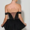 Meredith Off-Shoulder Layered Corset Micro Mini Dress in Black