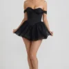 Meredith Off-Shoulder Layered Corset Micro Mini Dress in Black